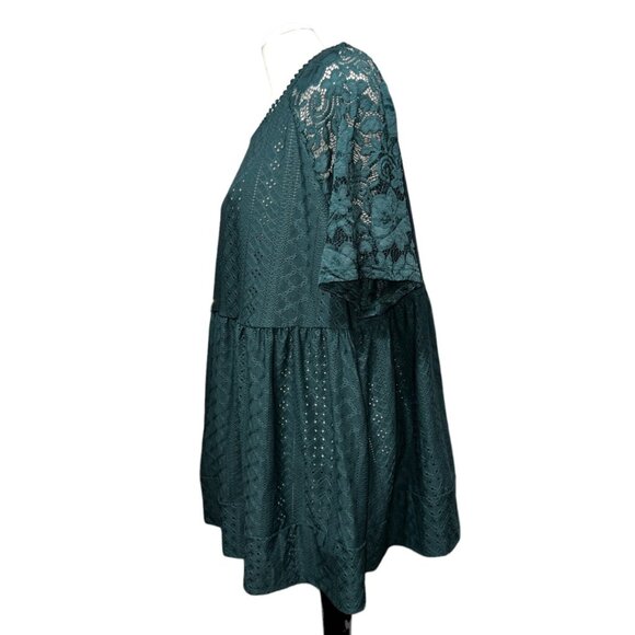BloomChic Round Neck Eyelet Cut Out Babydoll Short Sleeve Blouse Sz 22/24 (3XL) - Picture 3 of 9